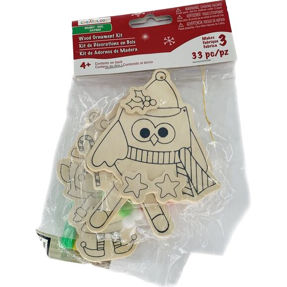 Wood Oranament Decorating Kit Creatology 3 Piece Set Sock Monkey Owl Elf Markers - Picture 1 of 9